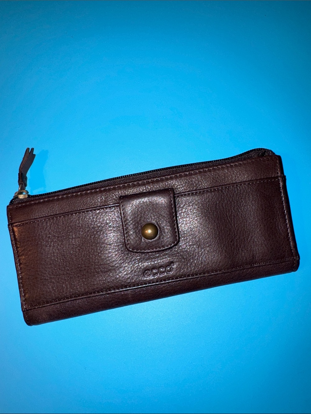 Ecco Dark Brown Leather Clutch Wallet New